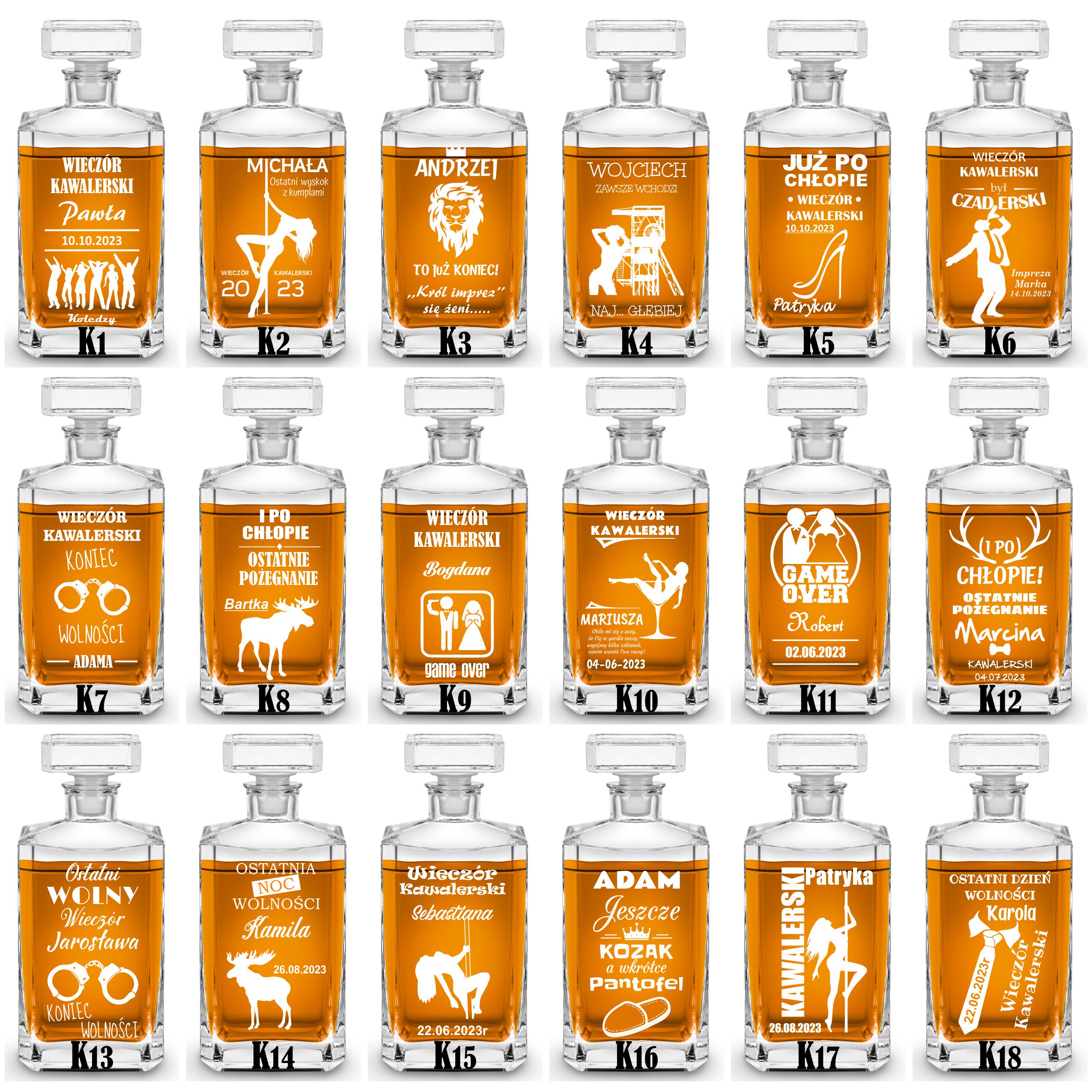 Karafka szklana kwadratowa z grawerem