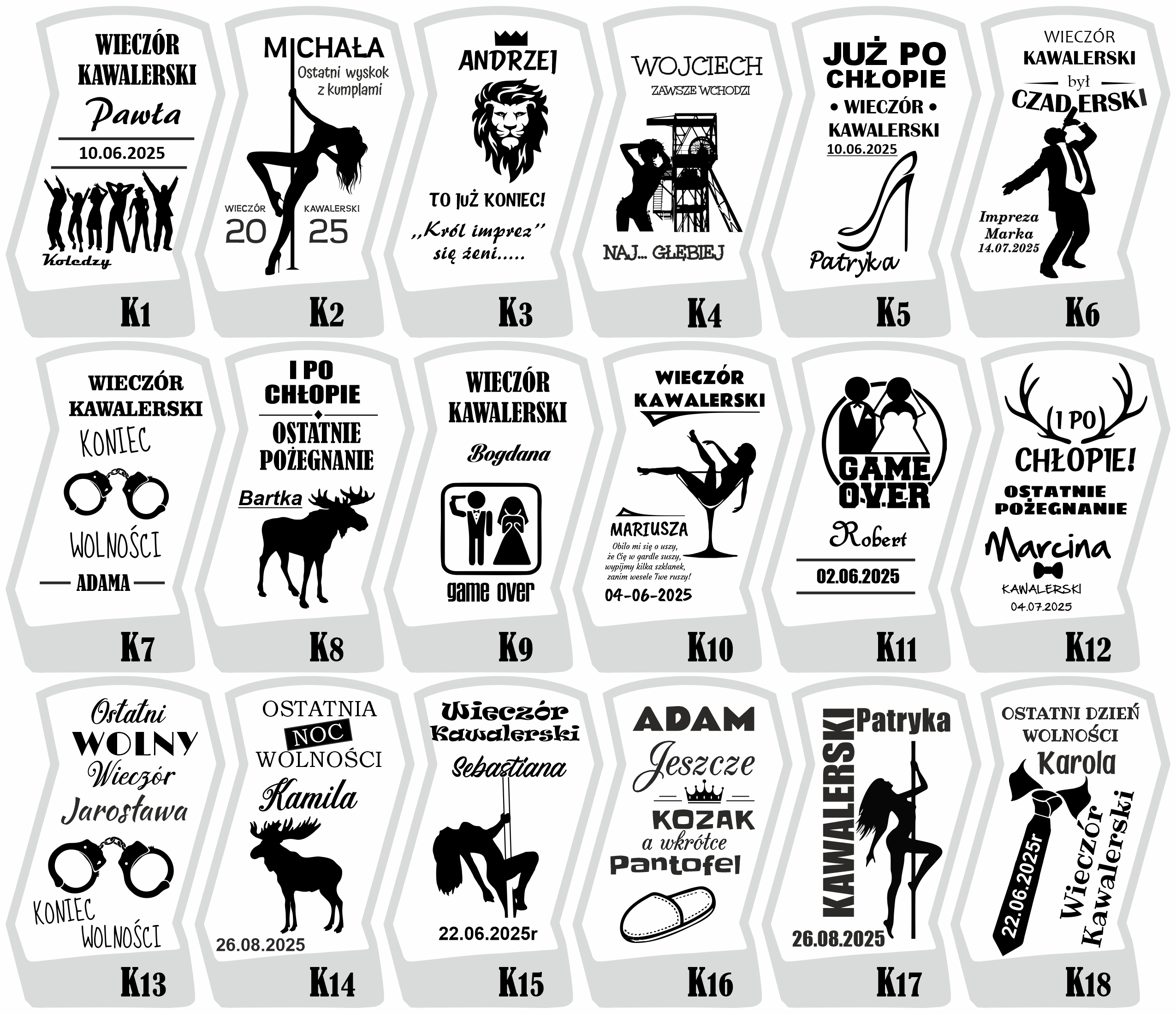 Wzory karafek z grawerem na wieczór kawalerski