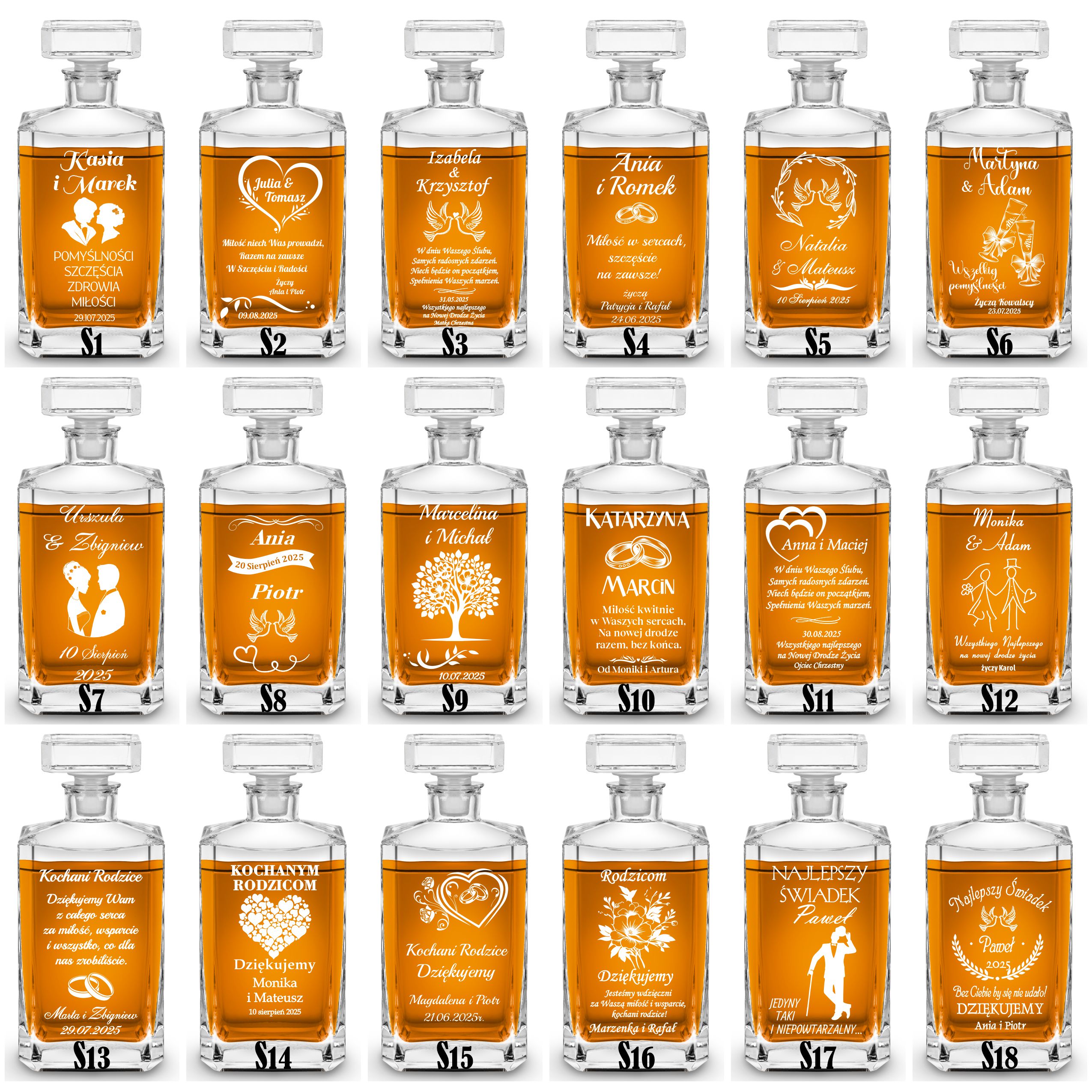 Karafka szklana kwadratowa z grawerem