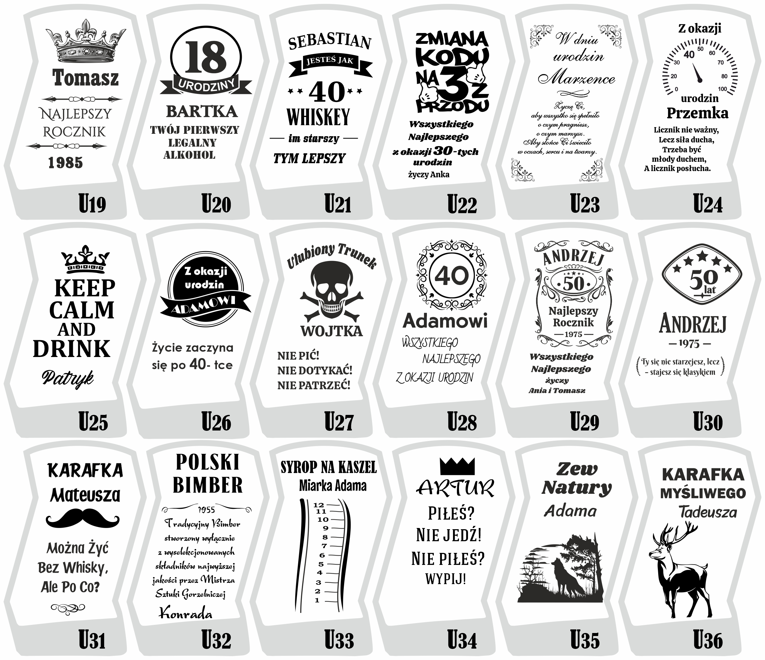 Wzory karafek na urodziny