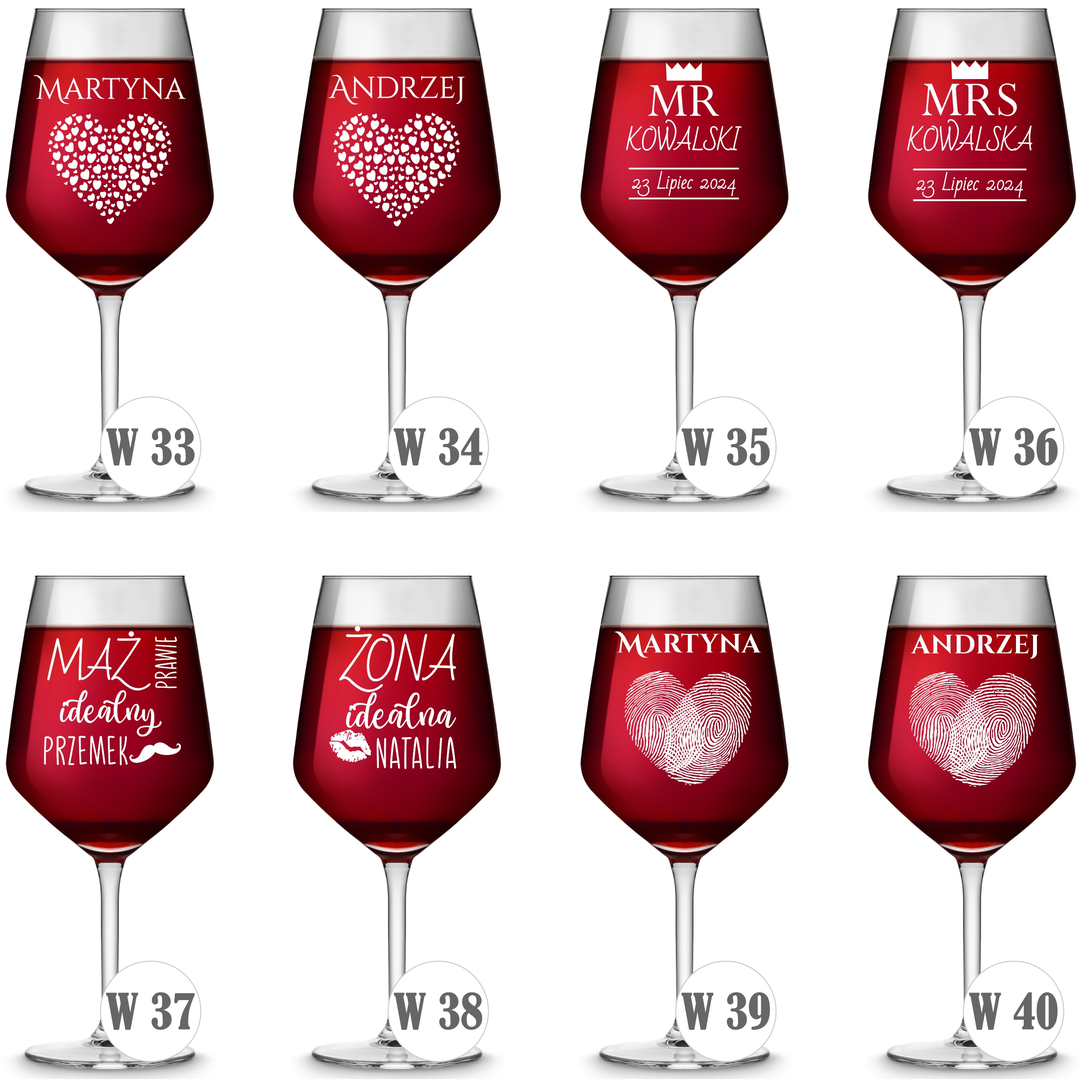 Kieliszki do wina z grawerem