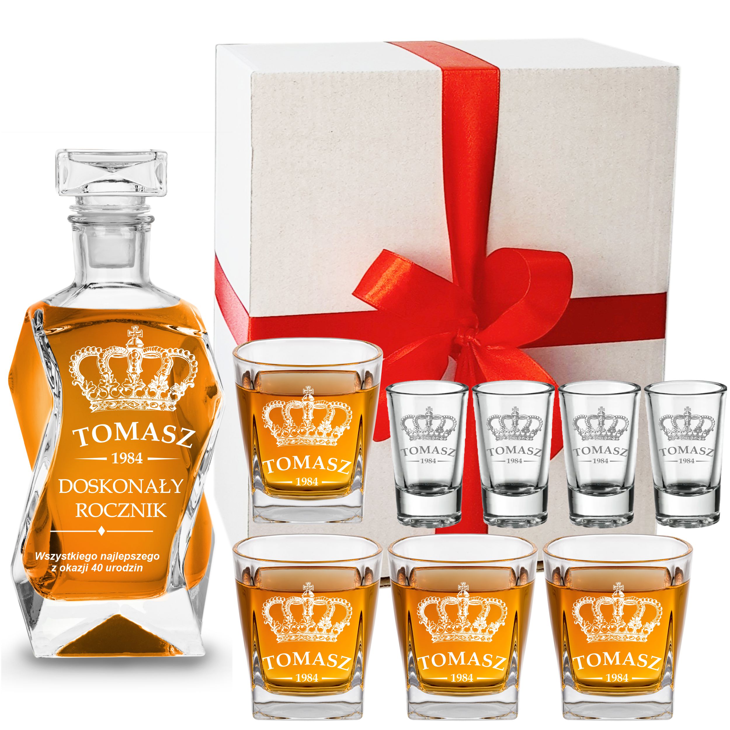 Karafka z grawerem szklanki i kieliszki